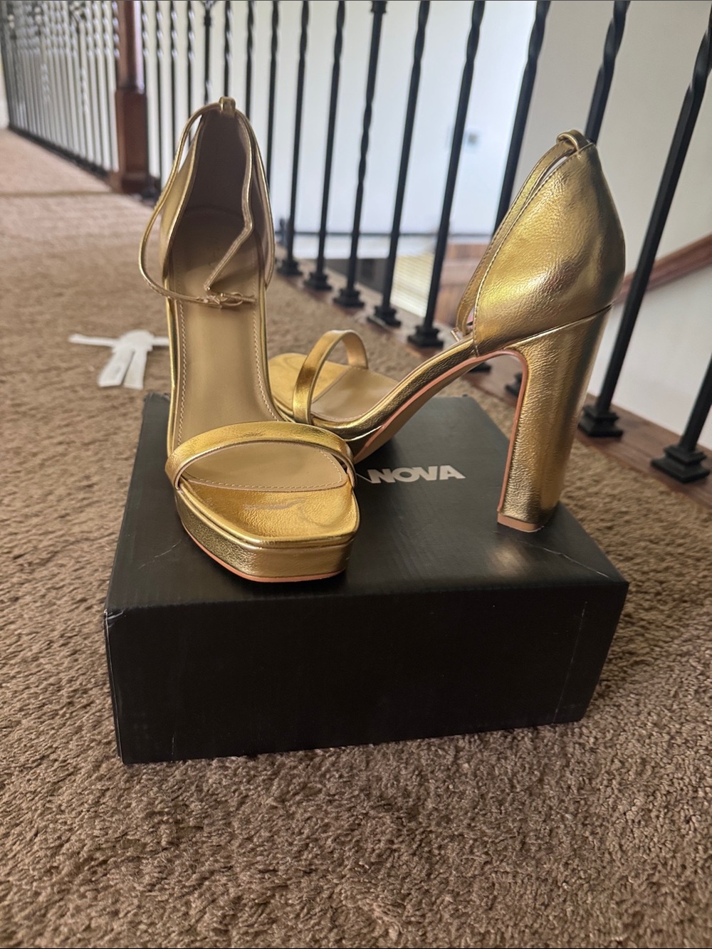Fashion Nova Metallic Gold Platform Ankle Strap Heels
